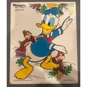 Vintage Playskool‎ Disney Donald Duck W Chip & Dale Wooden Children’s Puzzle